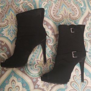 High heel open toe tall booties / boots